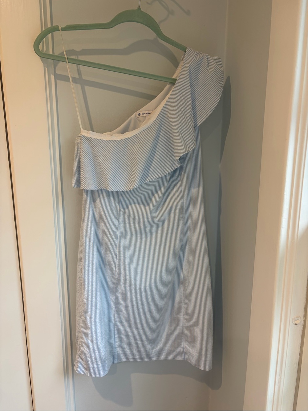 Southern Tide Light Blue One-Shoulder Ruffle Dress